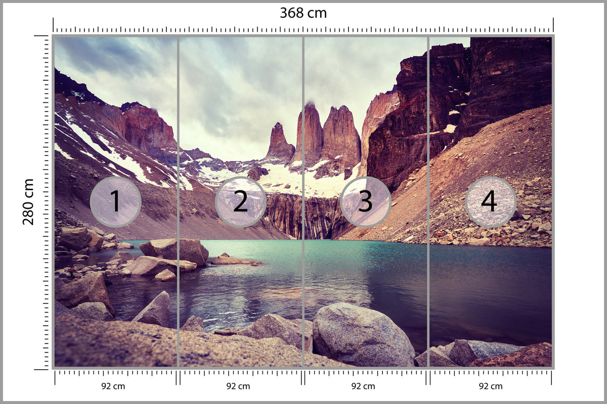 Fototapeta Jezioro W Górach O Wschodzie Słońca 368 × 280 cm – podgląd kadru