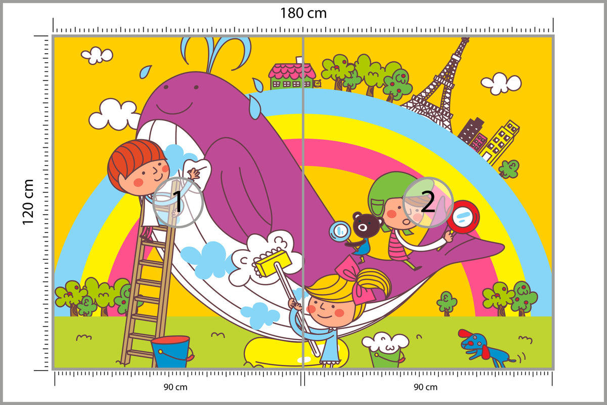 Fototapeta Dla Dzieci - Dzieci I Wieloryb 180 × 120 cm – podgląd kadru