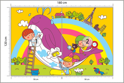 Fototapeta Dla Dzieci - Dzieci I Wieloryb 180 × 120 cm – podgląd kadru