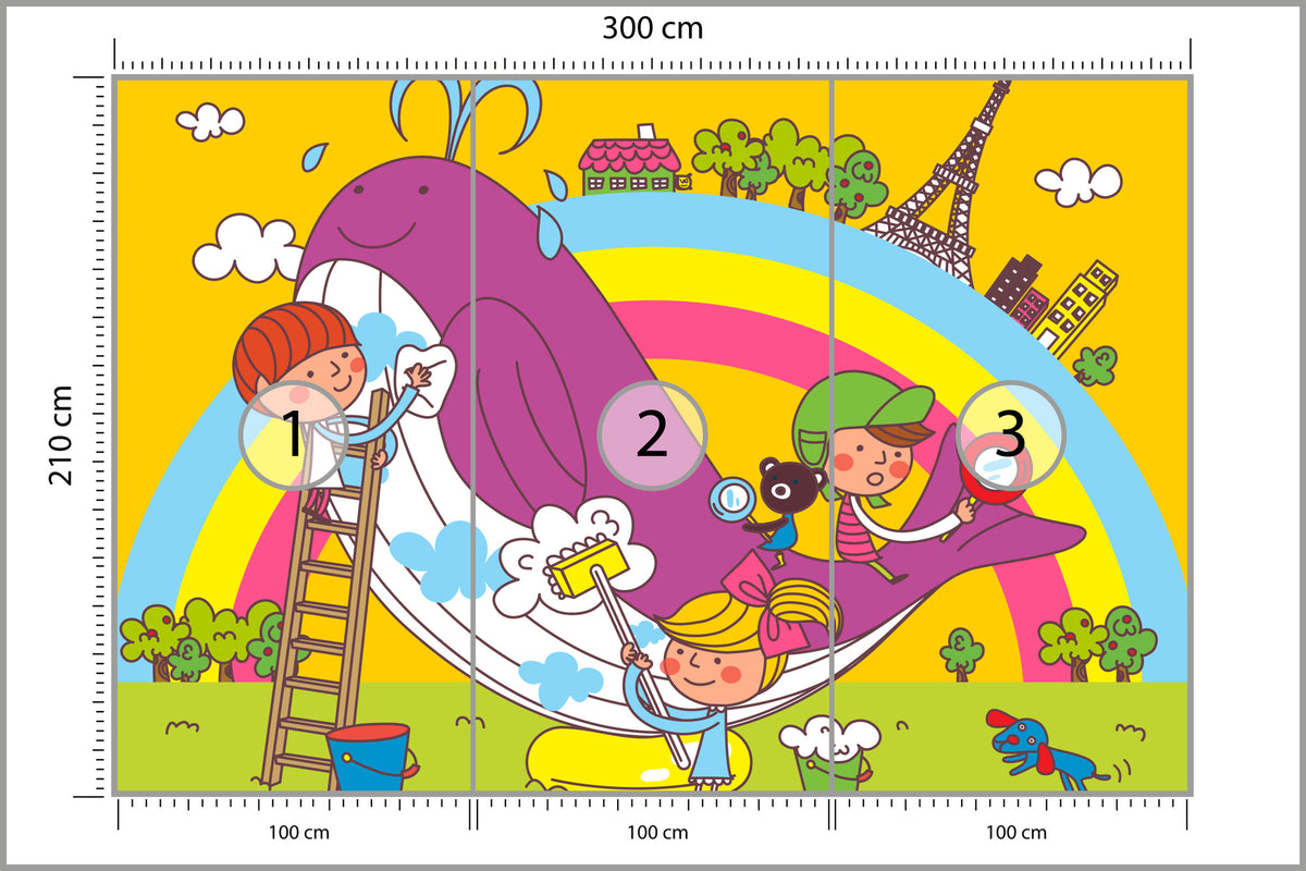 Fototapeta Dla Dzieci - Dzieci I Wieloryb 300 × 210 cm – podgląd kadru