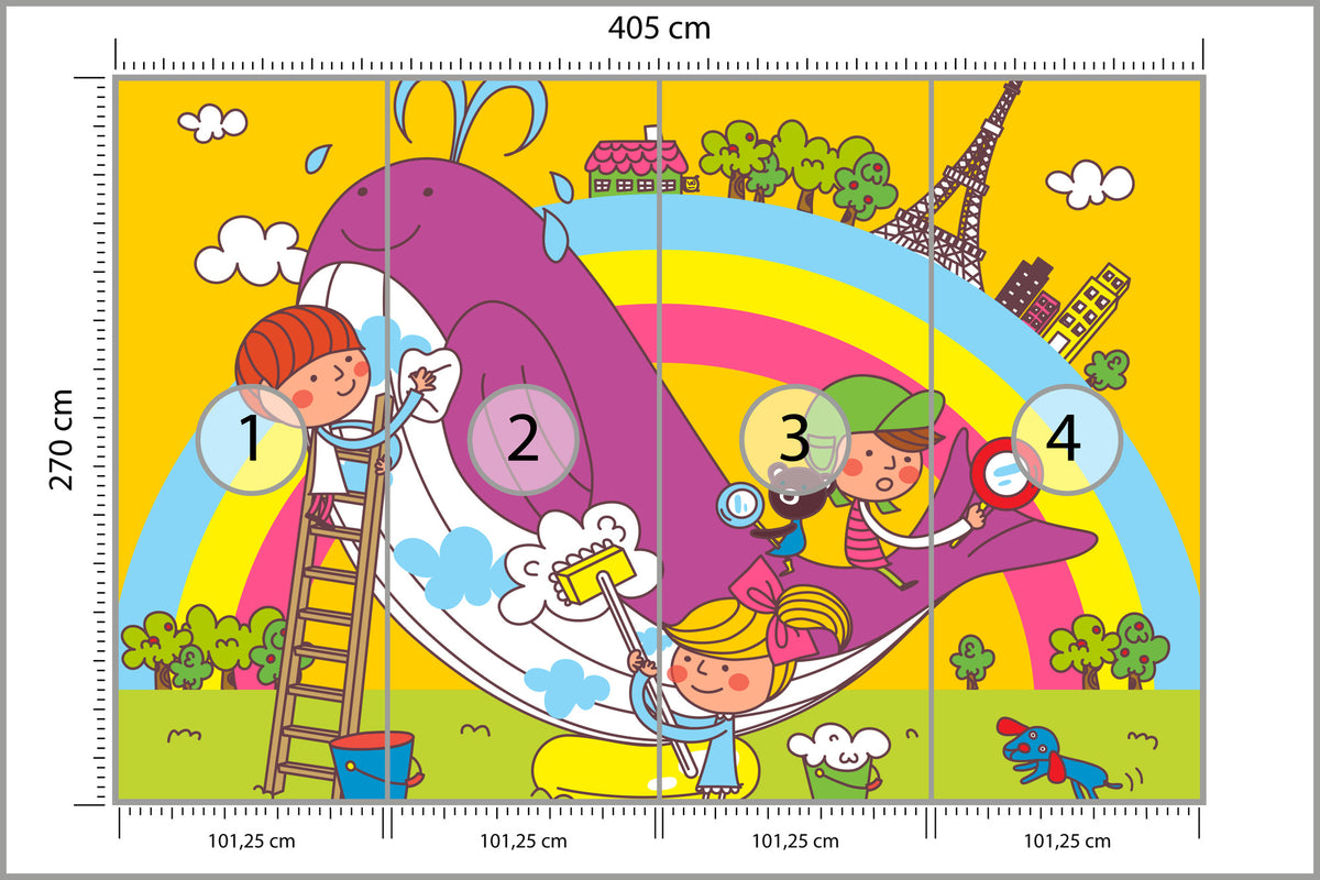 Fototapeta Dla Dzieci - Dzieci I Wieloryb 405 × 270 cm – podgląd kadru