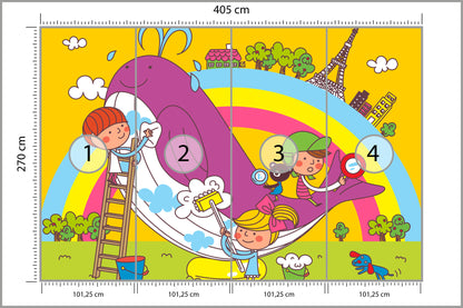 Fototapeta Dla Dzieci - Dzieci I Wieloryb 405 × 270 cm – podgląd kadru