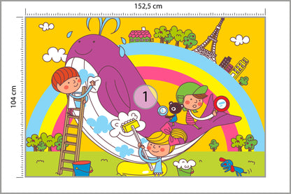 Fototapeta Dla Dzieci - Dzieci I Wieloryb 152,5 × 104 cm – podgląd kadru