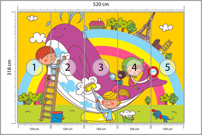 Fototapeta Dla Dzieci - Dzieci I Wieloryb 520 × 318 cm – podgląd kadru
