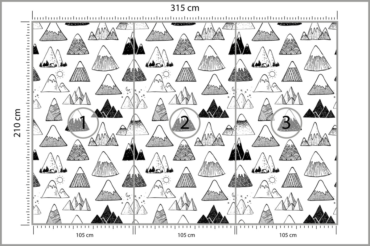 Fototapeta Góry Czarno-Biały Wzór Graficzny 315 × 210 cm – podgląd kadru