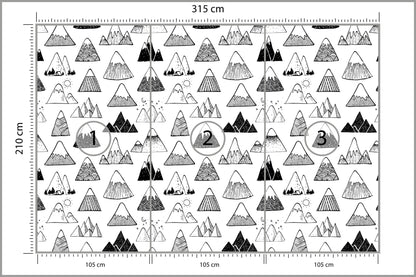 Fototapeta Góry Czarno-Biały Wzór Graficzny 315 × 210 cm – podgląd kadru