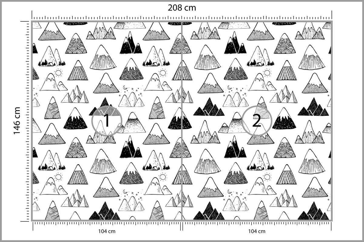 Fototapeta Góry Czarno-Biały Wzór Graficzny 208 × 146 cm – podgląd kadru