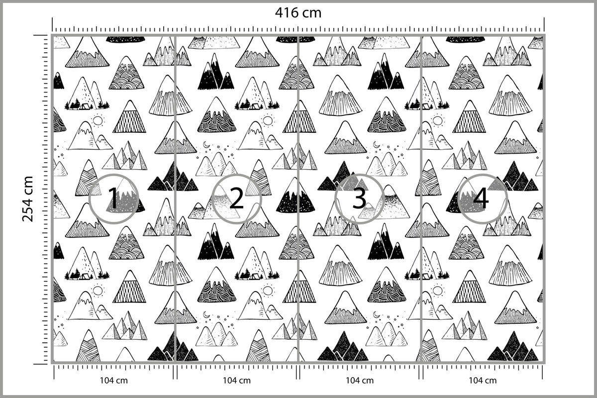 Fototapeta Góry Czarno-Biały Wzór Graficzny 416 × 254 cm – podgląd kadru