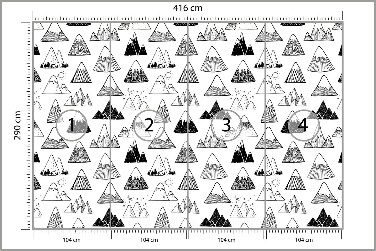 Fototapeta Góry Czarno-Biały Wzór Graficzny 416 × 290 cm – podgląd kadru