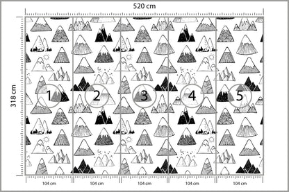 Fototapeta Góry Czarno-Biały Wzór Graficzny 520 × 318 cm – podgląd kadru