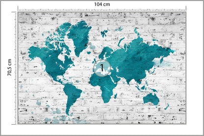 Fototapeta Mapa Świata Turkusowa Na Cegle 104 × 70,5 cm – podgląd kadru