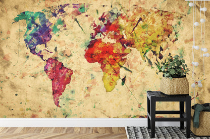 Fototapeta Mapa Świata Kolorowa Retro – aranżacja wnętrza