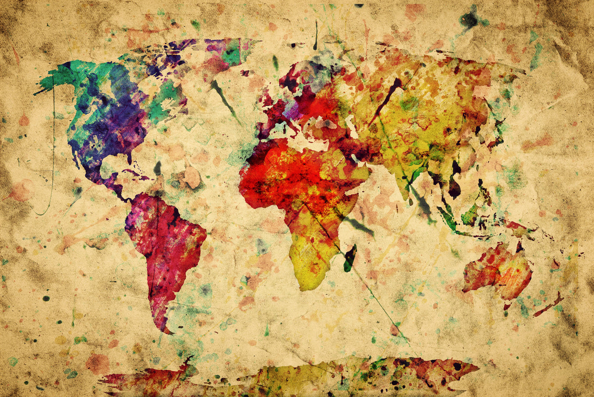 Fototapeta Mapa Świata Kolorowa Retro – wzór