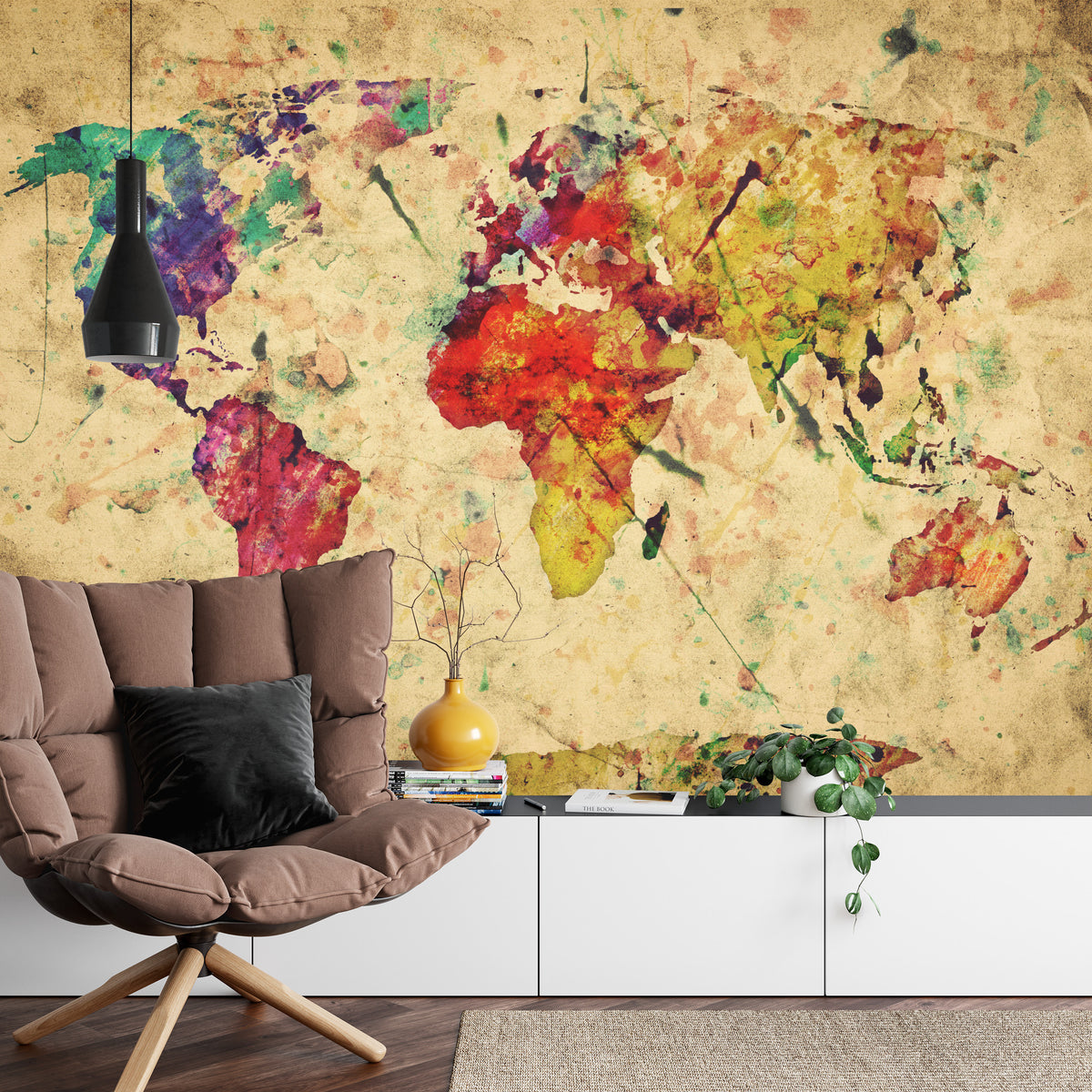 Fototapeta Mapa Świata Kolorowa Retro – aranżacja wnętrza