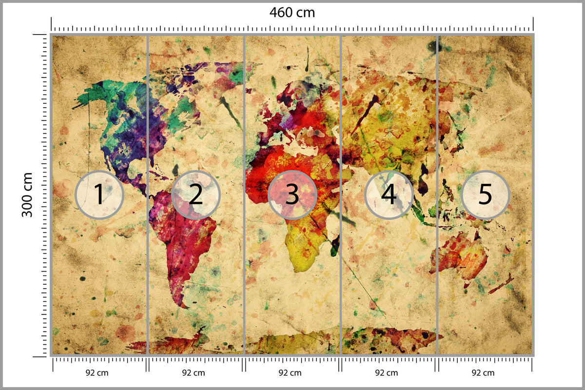 Fototapeta Mapa Świata Kolorowa Retro 460 × 300 cm – podgląd kadru