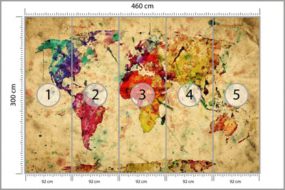Fototapeta Mapa Świata Kolorowa Retro 460 × 300 cm – podgląd kadru