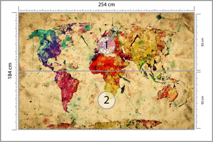 Fototapeta Mapa Świata Kolorowa Retro 254 × 184 cm – podgląd kadru