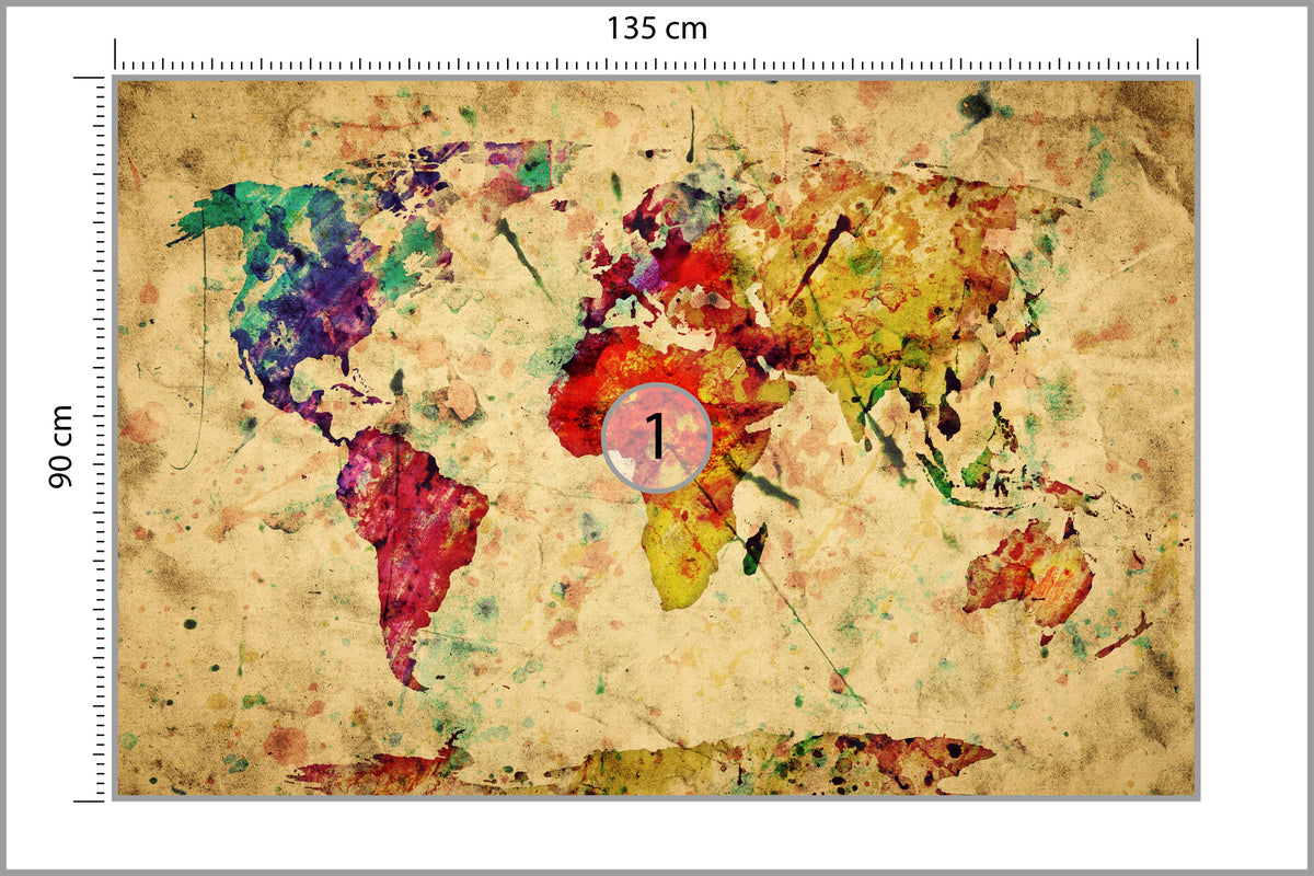 Fototapeta Mapa Świata Kolorowa Retro 135 × 90 cm – podgląd kadru