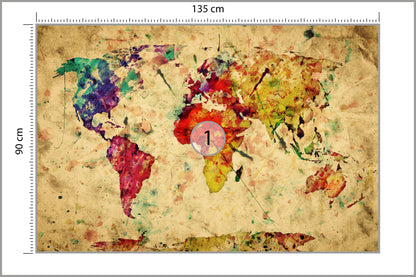 Fototapeta Mapa Świata Kolorowa Retro 135 × 90 cm – podgląd kadru