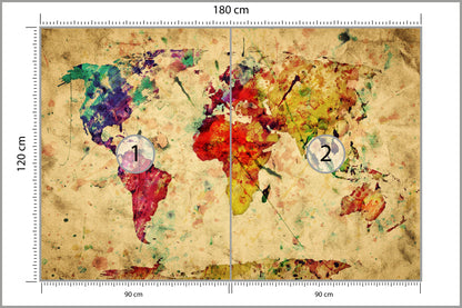 Fototapeta Mapa Świata Kolorowa Retro 180 × 120 cm – podgląd kadru