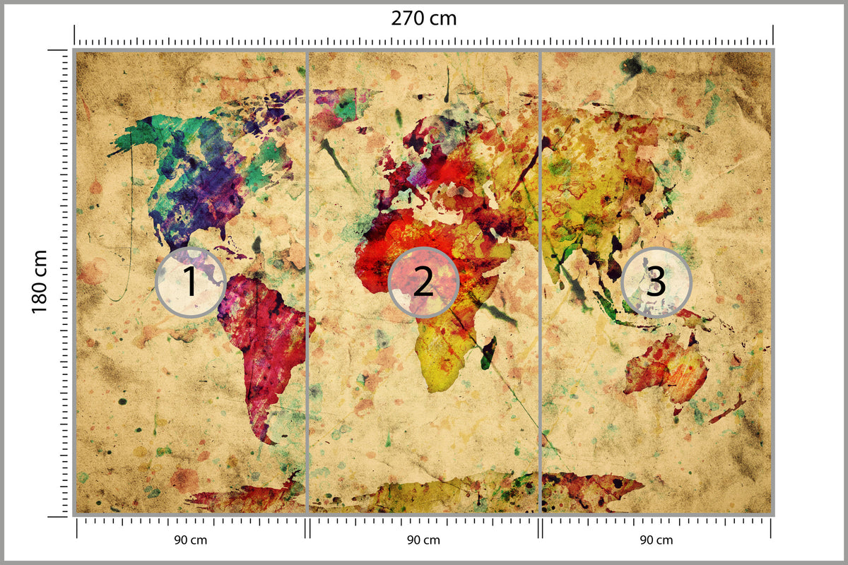 Fototapeta Mapa Świata Kolorowa Retro 270 × 180 cm – podgląd kadru