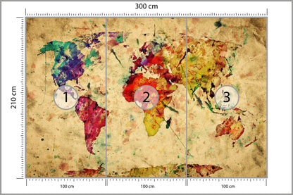 Fototapeta Mapa Świata Kolorowa Retro 300 × 210 cm – podgląd kadru