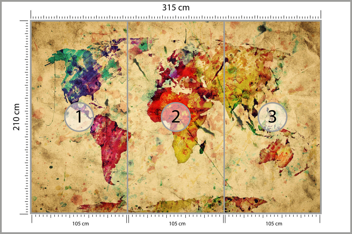 Fototapeta Mapa Świata Kolorowa Retro 315 × 210 cm – podgląd kadru