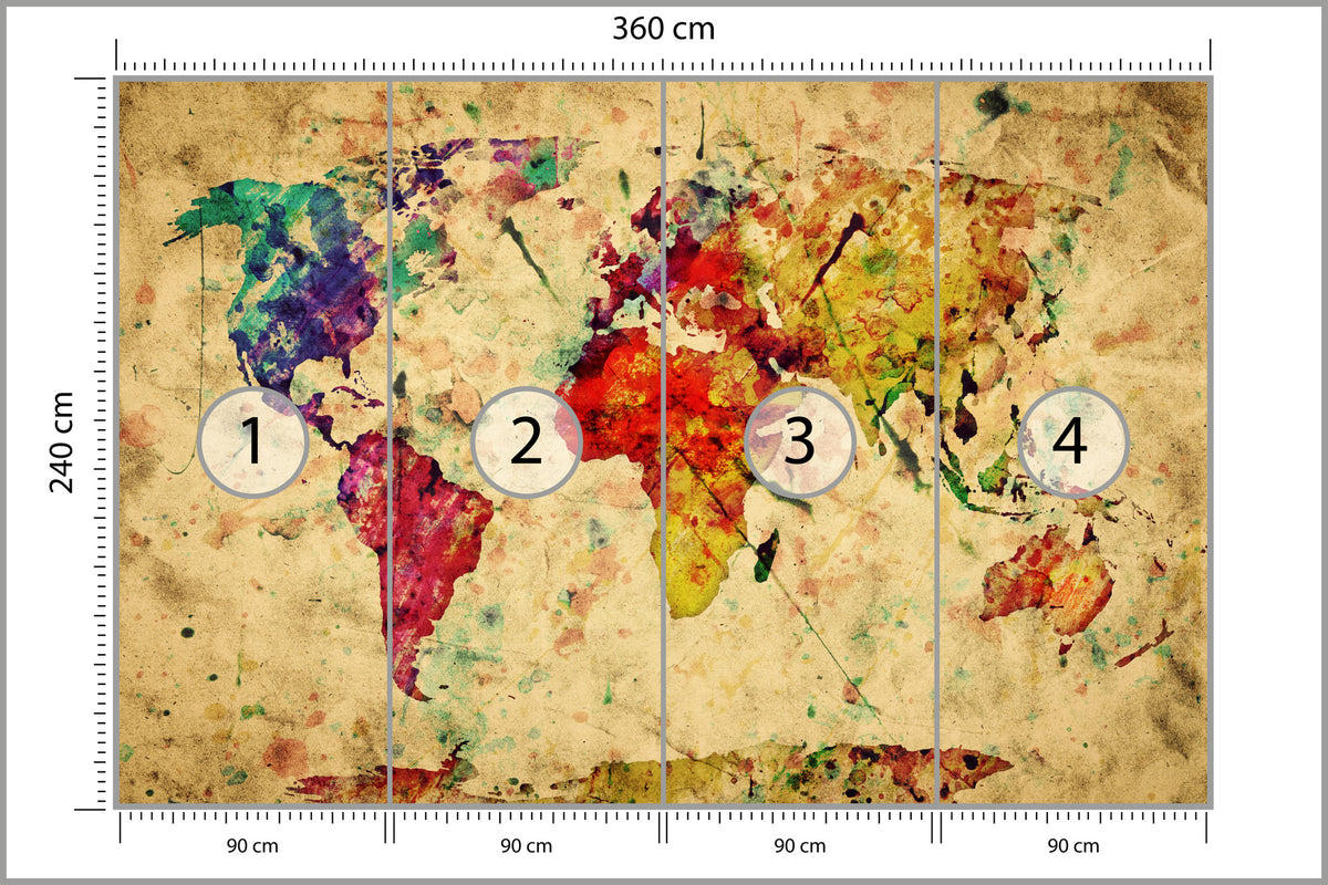 Fototapeta Mapa Świata Kolorowa Retro 360 × 240 cm – podgląd kadru