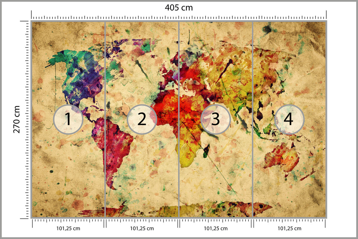 Fototapeta Mapa Świata Kolorowa Retro 405 × 270 cm – podgląd kadru