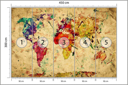 Fototapeta Mapa Świata Kolorowa Retro 450 × 300 cm – podgląd kadru