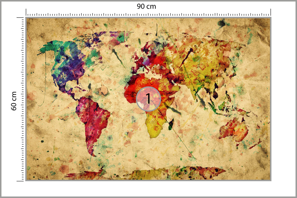 Fototapeta Mapa Świata Kolorowa Retro 90 × 60 cm – podgląd kadru