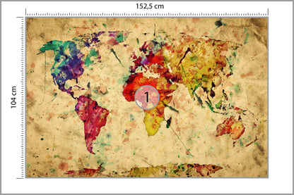 Fototapeta Mapa Świata Kolorowa Retro 152,5 × 104 cm – podgląd kadru