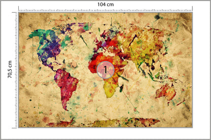 Fototapeta Mapa Świata Kolorowa Retro 104 × 70,5 cm – podgląd kadru