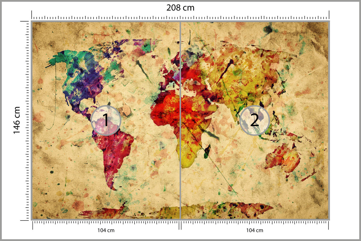 Fototapeta Mapa Świata Kolorowa Retro 208 × 146 cm – podgląd kadru