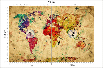 Fototapeta Mapa Świata Kolorowa Retro 208 × 146 cm – podgląd kadru