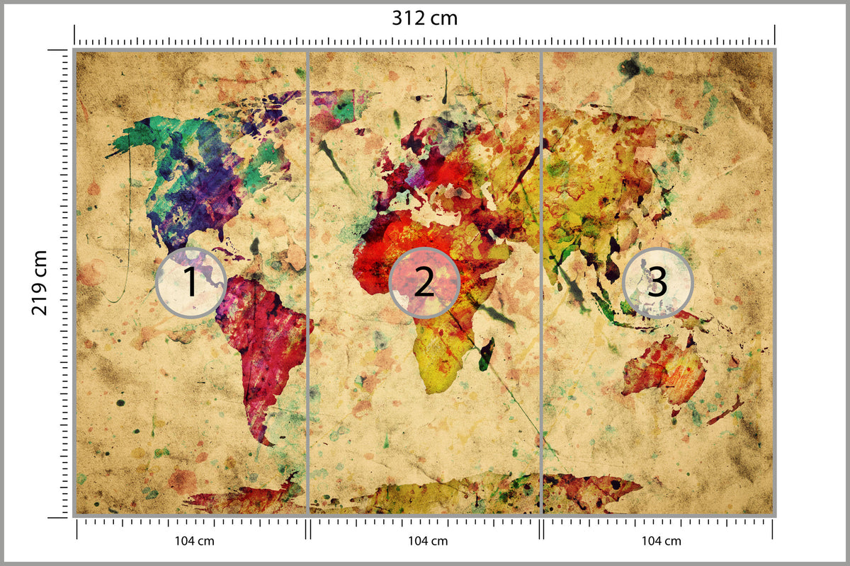 Fototapeta Mapa Świata Kolorowa Retro 312 × 219 cm – podgląd kadru