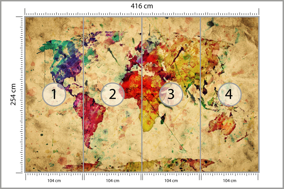 Fototapeta Mapa Świata Kolorowa Retro 416 × 254 cm – podgląd kadru
