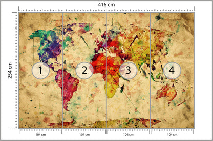 Fototapeta Mapa Świata Kolorowa Retro 416 × 254 cm – podgląd kadru