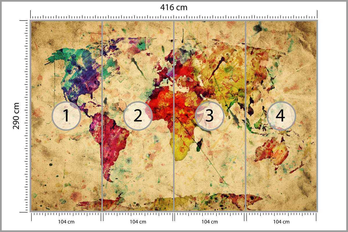 Fototapeta Mapa Świata Kolorowa Retro 416 × 290 cm – podgląd kadru