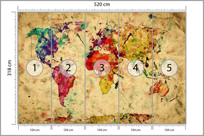 Fototapeta Mapa Świata Kolorowa Retro 520 × 318 cm – podgląd kadru