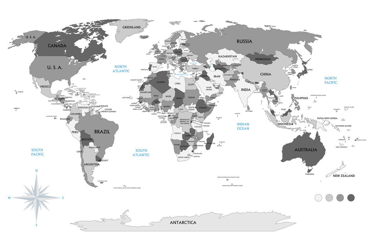 Fototapeta Mapa Świata Szara Z Państwami – wzór