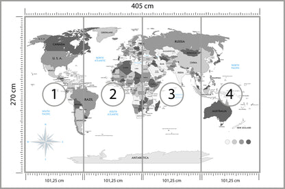 Fototapeta Mapa Świata Szara Z Państwami 405 × 270 cm – podgląd kadru