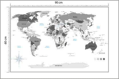 Fototapeta Mapa Świata Szara Z Państwami 90 × 60 cm – podgląd kadru