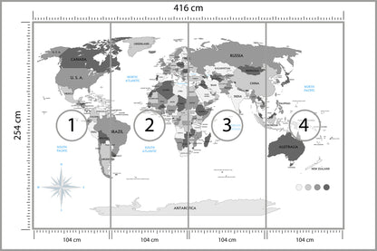 Fototapeta Mapa Świata Szara Z Państwami 416 × 254 cm – podgląd kadru