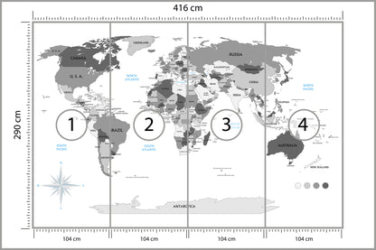 Fototapeta Mapa Świata Szara Z Państwami 416 × 290 cm – podgląd kadru