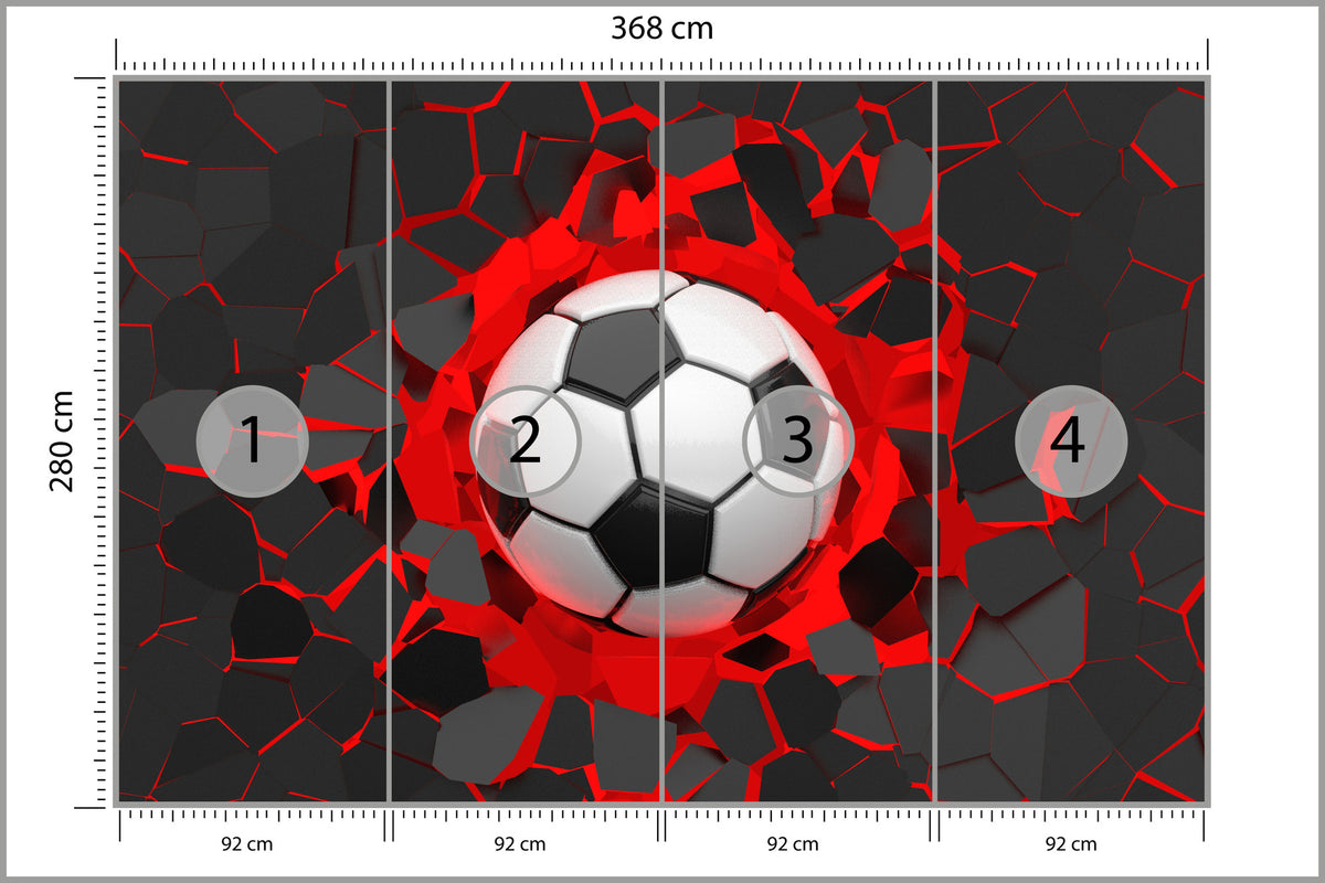 Fototapeta Piłkarska 3D, Pokój Młodzieżowy 368 × 280 cm – podgląd kadru