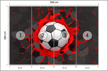 Fototapeta Piłkarska 3D, Pokój Młodzieżowy 368 × 280 cm – podgląd kadru