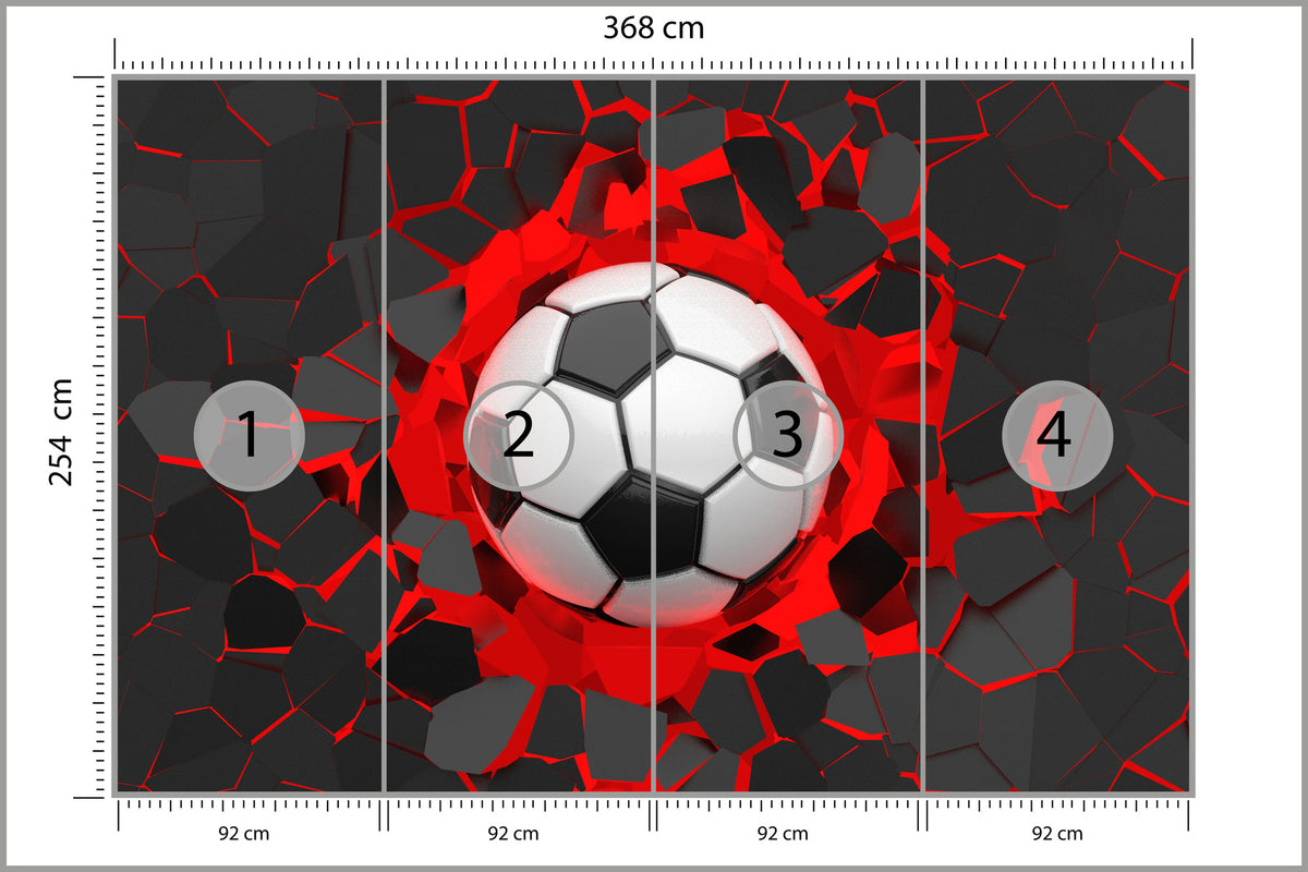 Fototapeta Piłkarska 3D, Pokój Młodzieżowy 368 × 254 cm – podgląd kadru