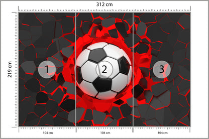 Fototapeta Piłkarska 3D, Pokój Młodzieżowy 312 × 219 cm – podgląd kadru