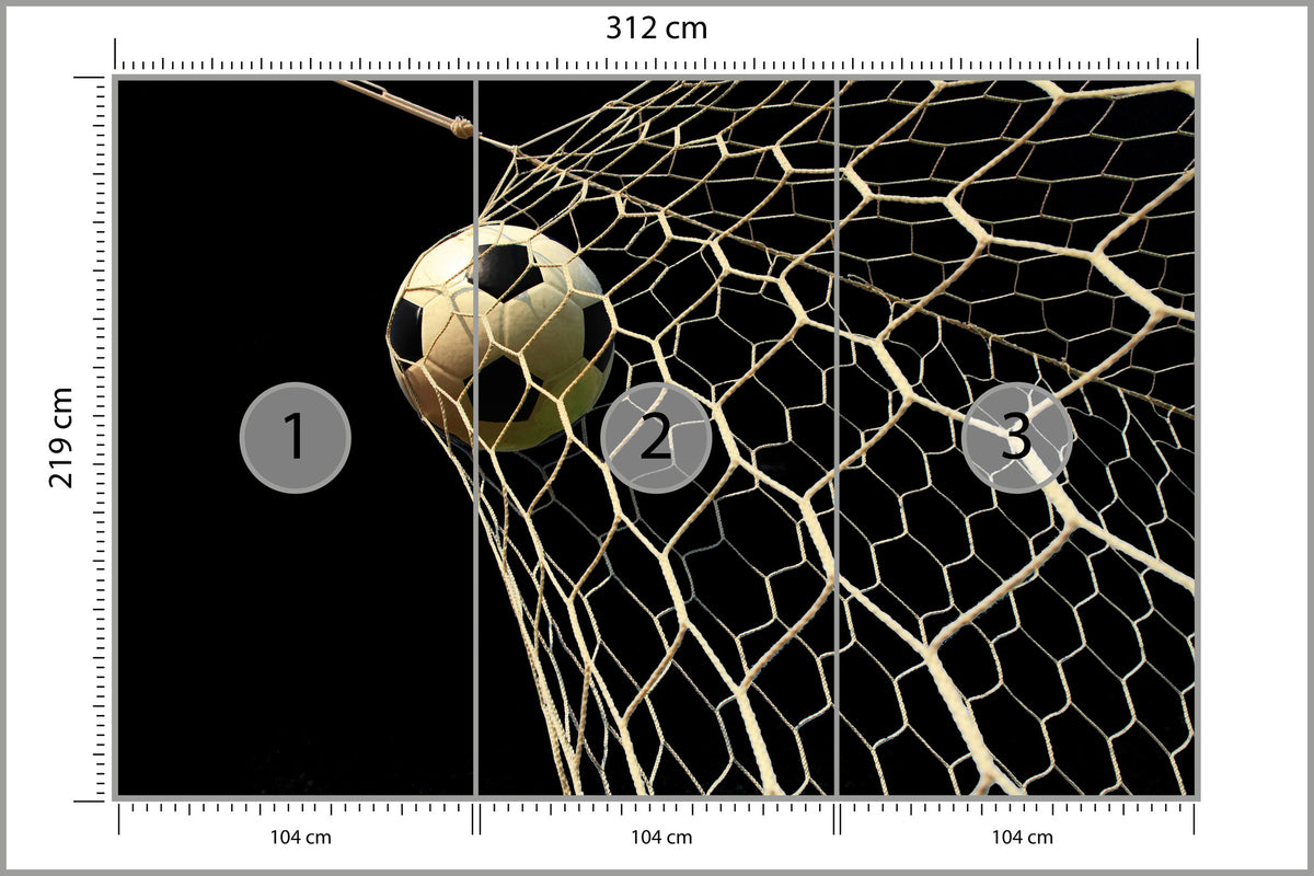 Fototapeta Piłka Nożna W Bramce Na Czarnym Tle 312 × 219 cm – podgląd kadru